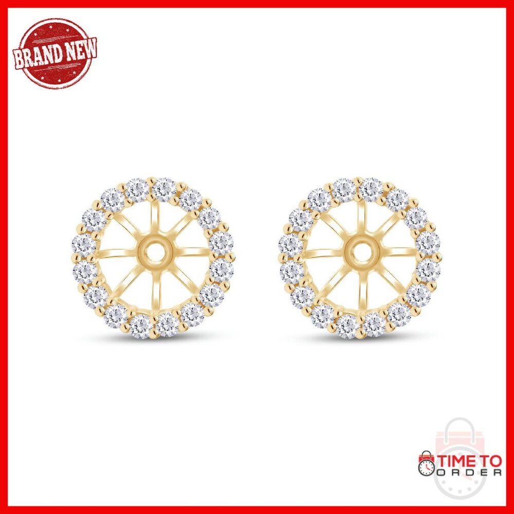 Halo Earring Jackets For 7mm Studs With Moissanite 14k Gold Over Sterling Silver